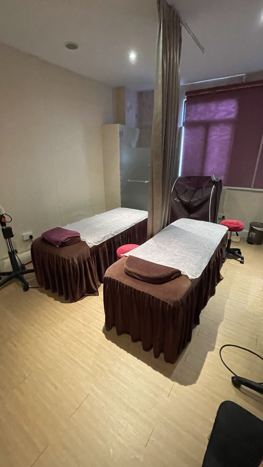 Treatment room with two prepared treatment beds