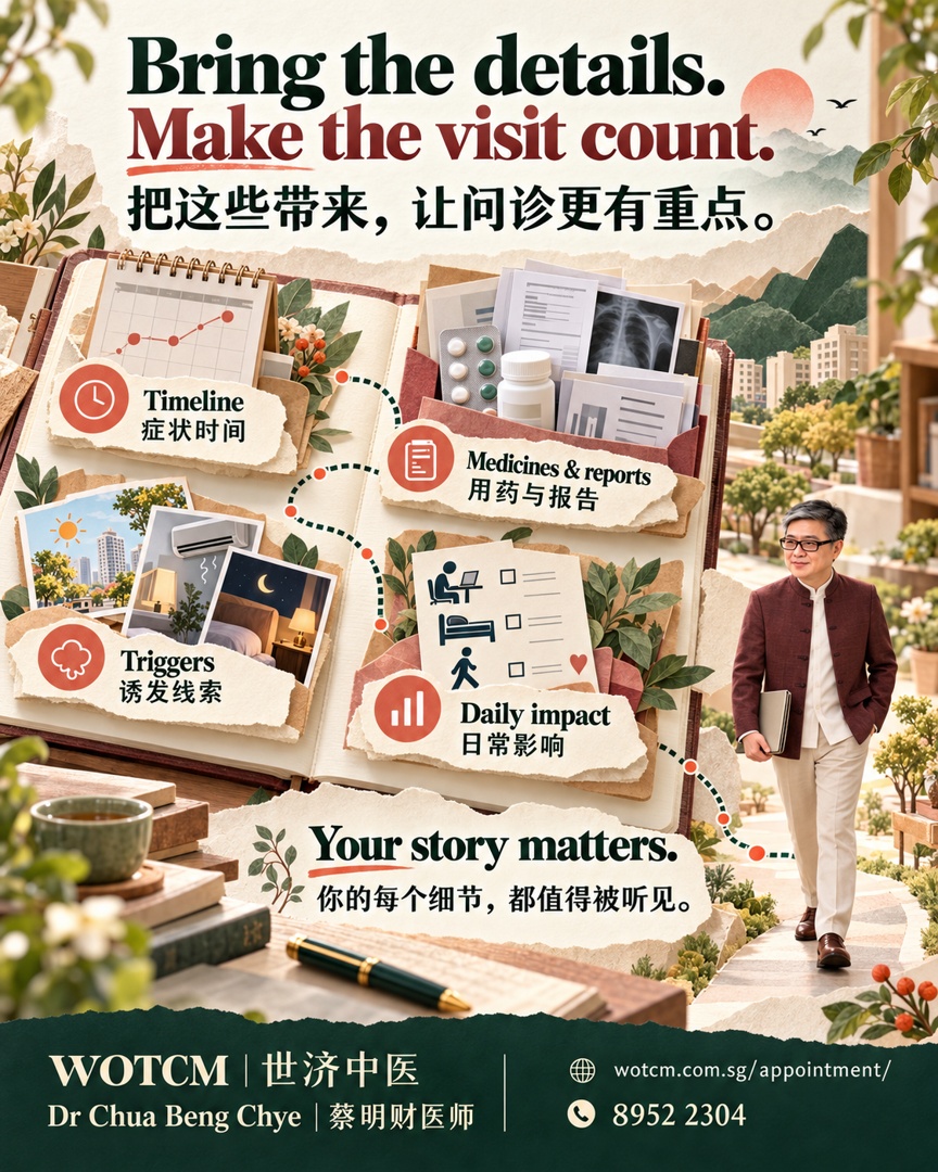 Bring the details. Make the visit count. / 把这些带来,让问诊更有重点。